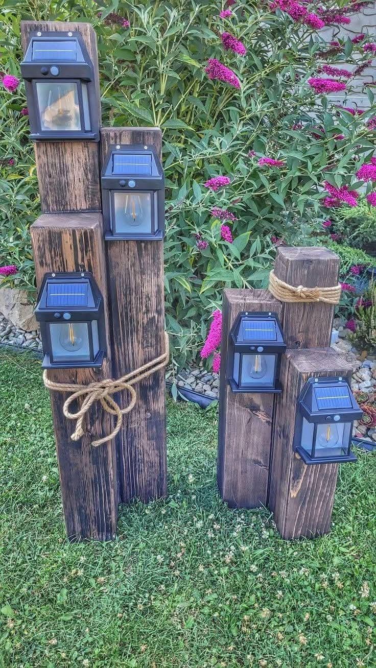 Rustic Solar Post Lanterns
