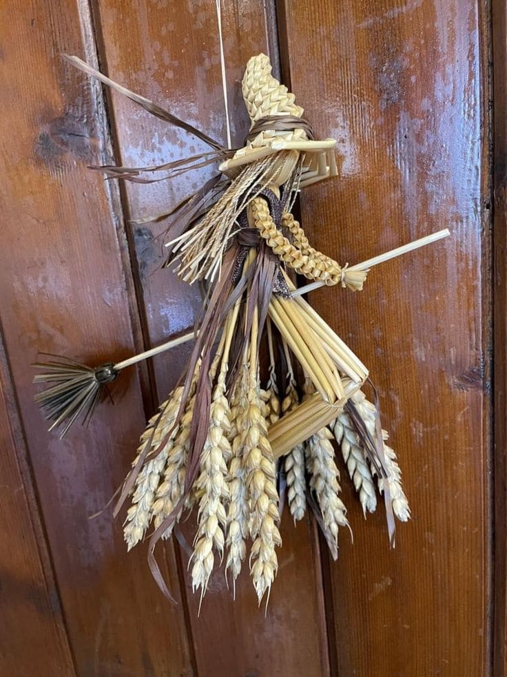 Rustic Straw Witch Decoration