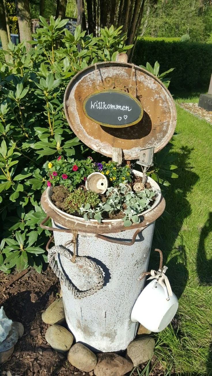Rustic Trash Can Planter
