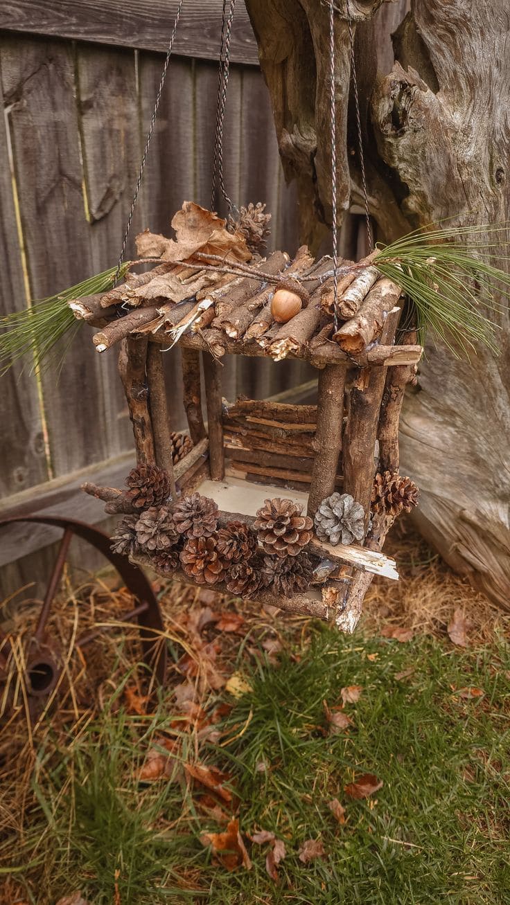 Rustic Twig Bird Feeder Cottage