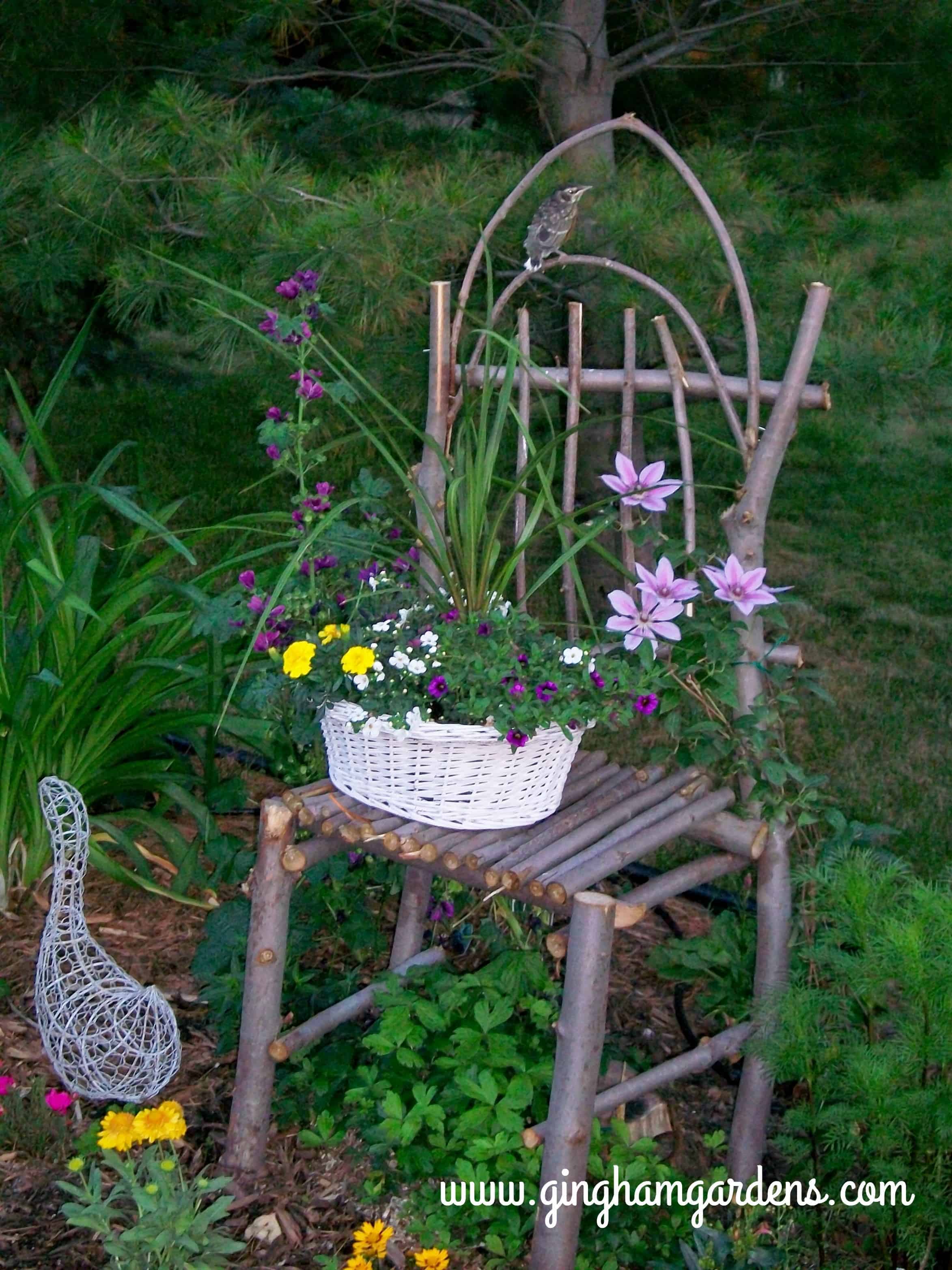 Rustic Twig Chair Planter