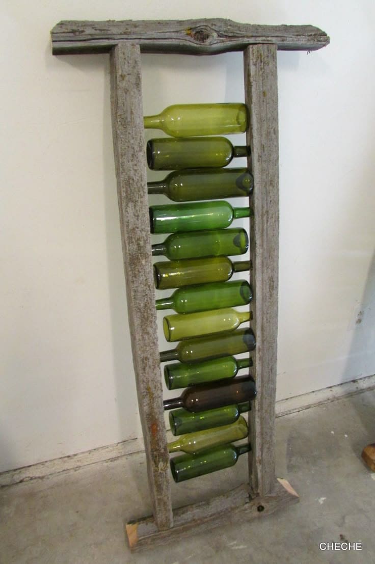 Rustic Wine Bottle Ladder Display