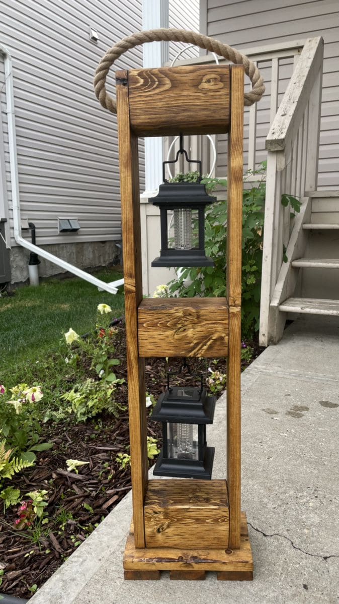 Rustic Wooden Solar Lantern Tower