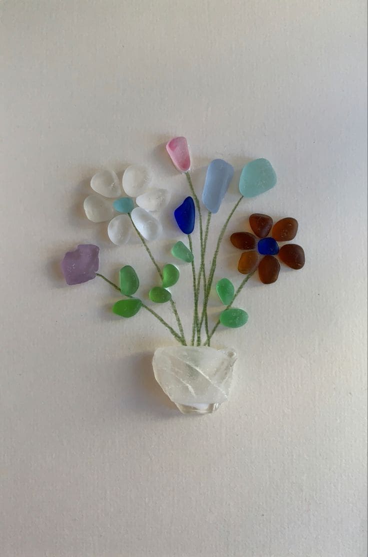 Sea Glass Flower Bouquet Art