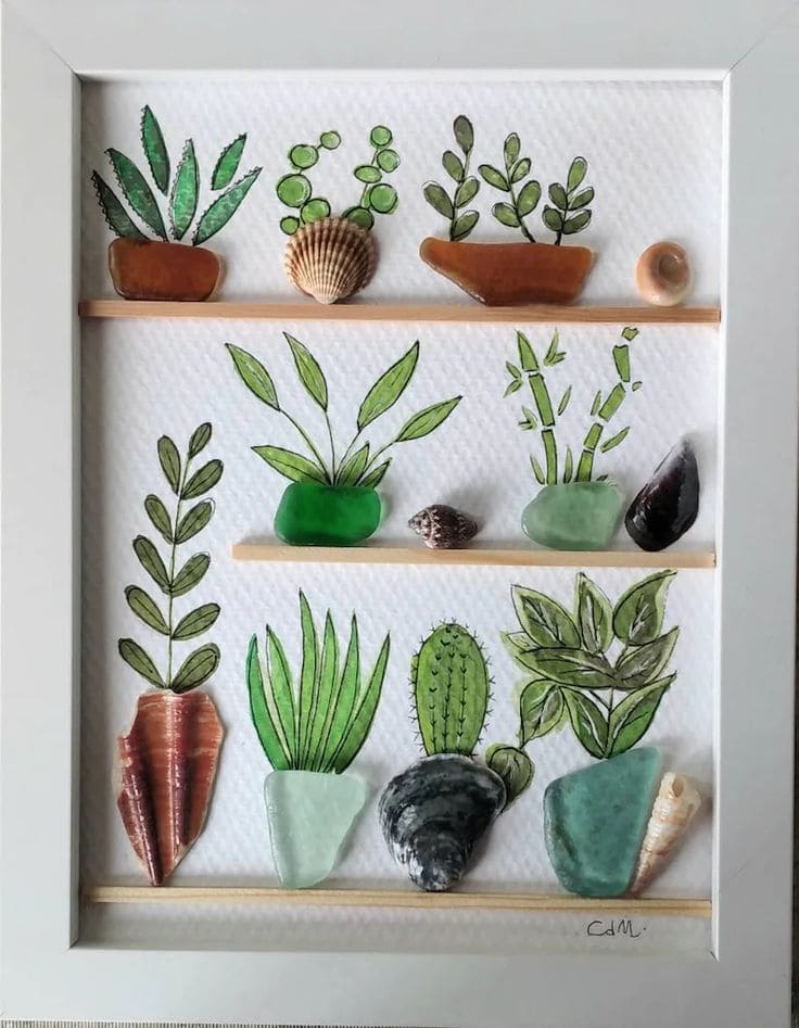 Sea Glass Plant Shelf Art