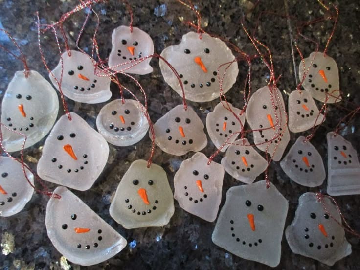 Sea Glass Snowman Ornaments