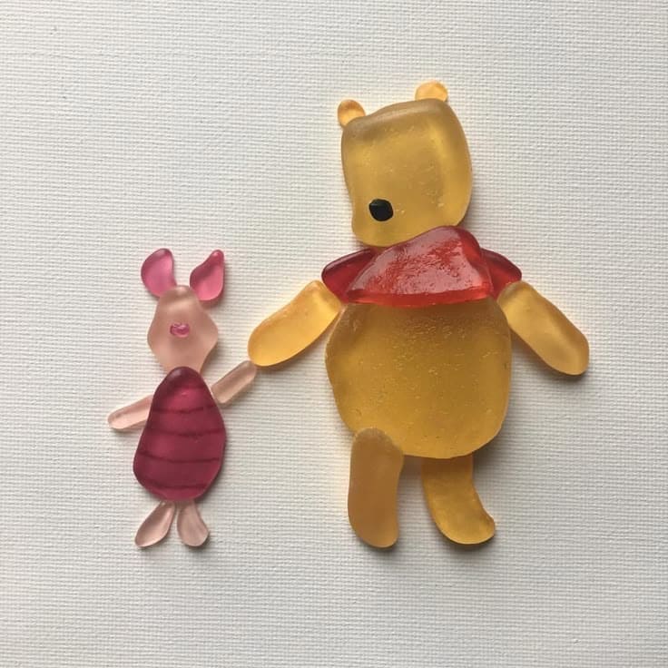 Sea Glass Winnie the Pooh and Piglet Art