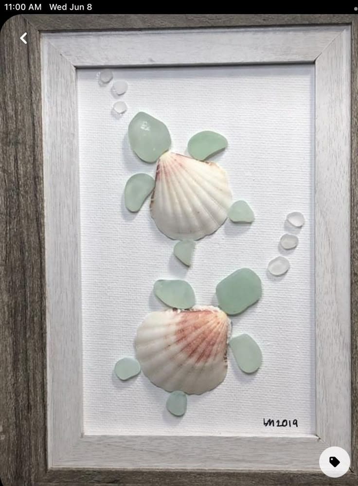Sea Glass and Shell Turtle Duo Wall Art