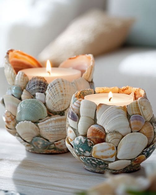 Seashell Mosaic Candle Holders