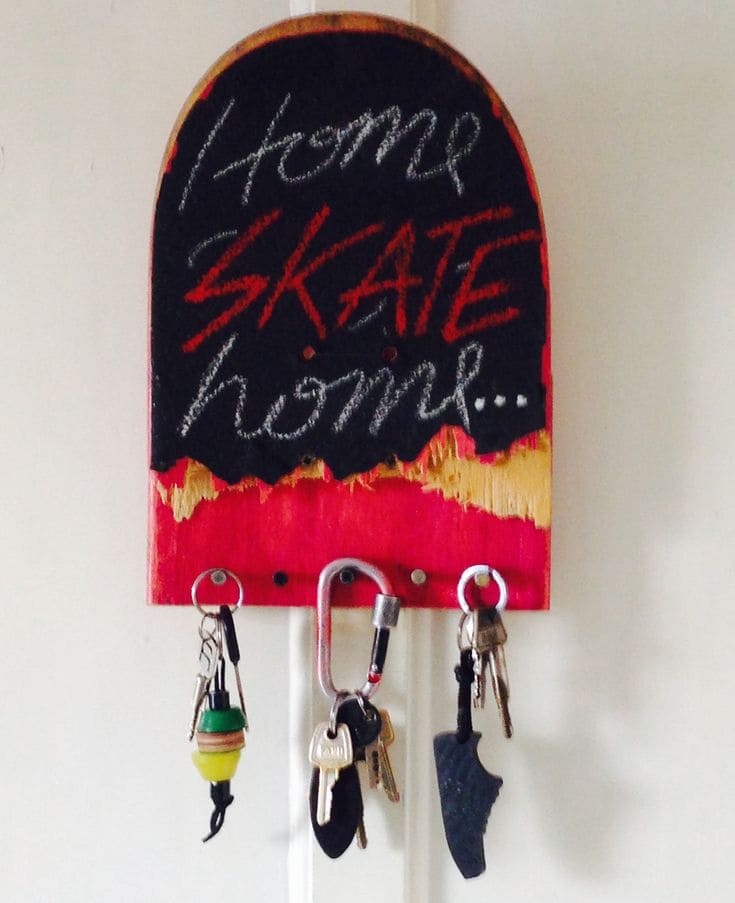 Skateboard Key Holder With Chalkboard Message