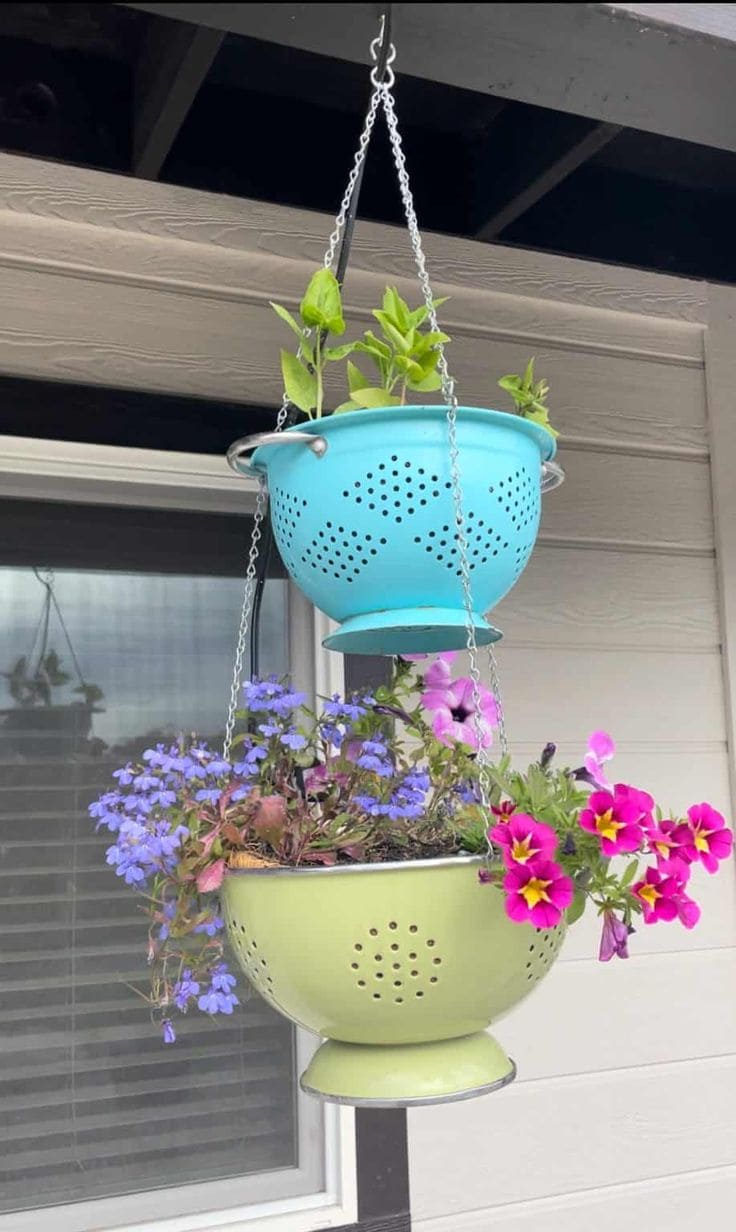 Stacked Colander Hanging Planters