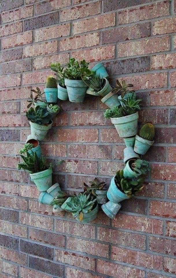 Succulent Wreath Wall Art with Terracotta Pots