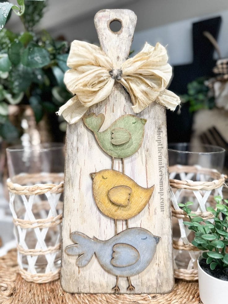 Sweet Rustic Bird Trio on Reclaimed Board