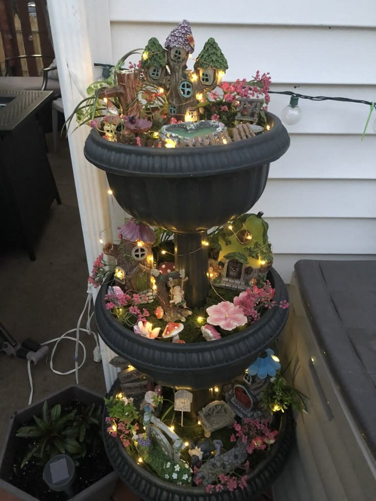 Three-Tiered Fairy Garden Fountain Makeover