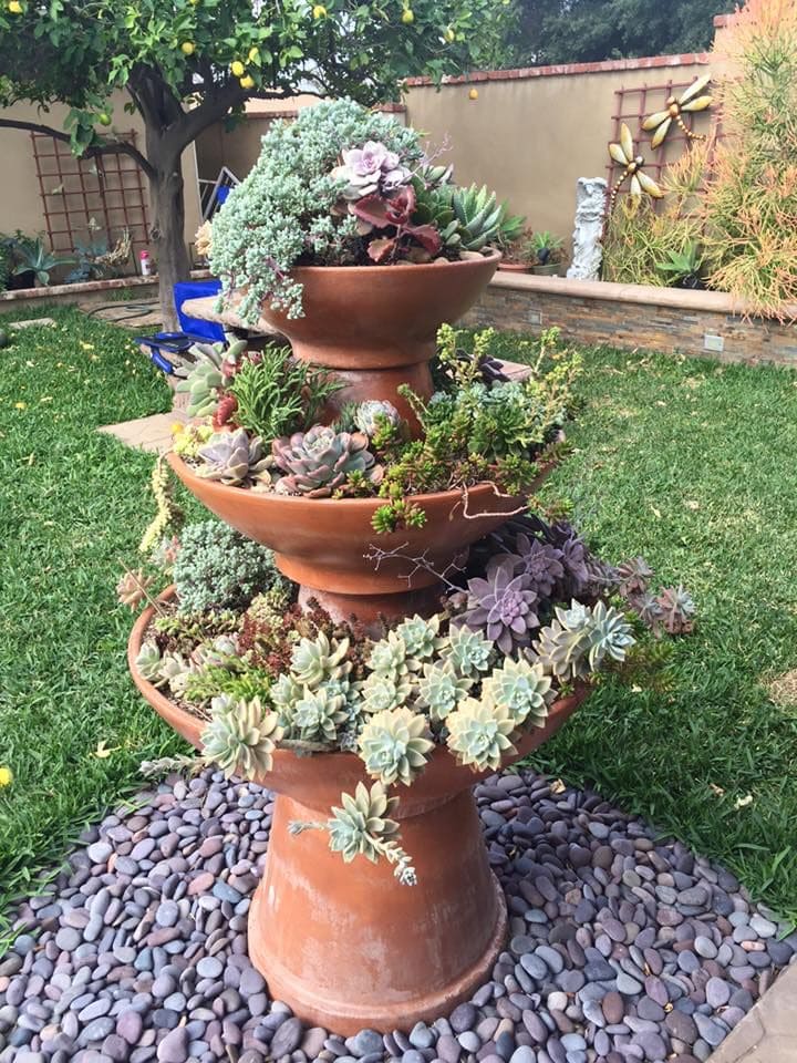 Tiered Terracotta Fountain Planter for Succulents