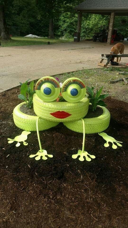 Tire Frog Planter