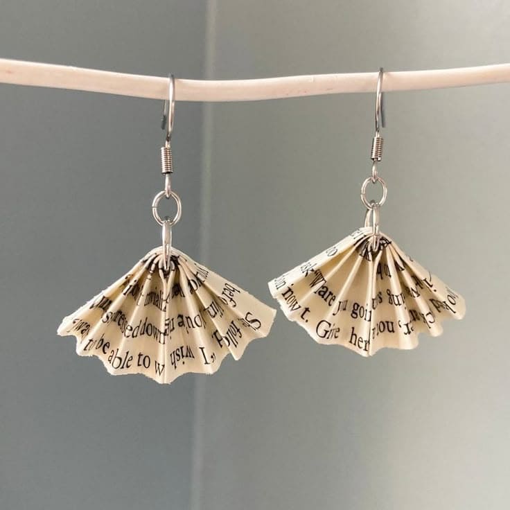 Upcycled Book Paper Fan Earrings