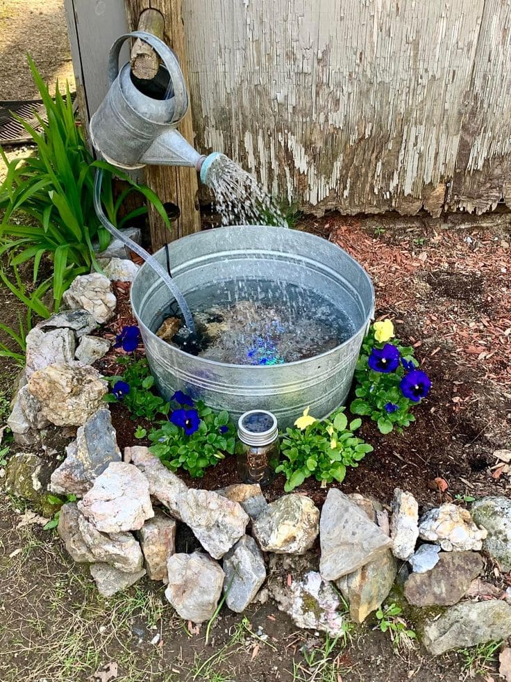 Upcycled Galvanized Tub Garden Fountain