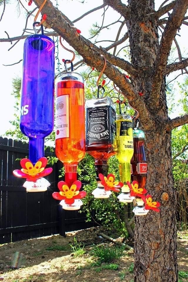 Upcycled Wine Bottle Hummingbird Feeders