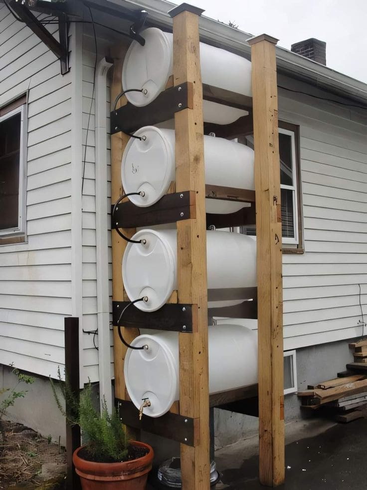 Vertical Rain Barrel Tower System
