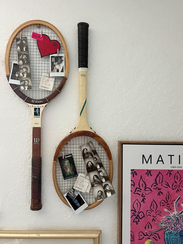 Vintage Racket Hanging Photo Display