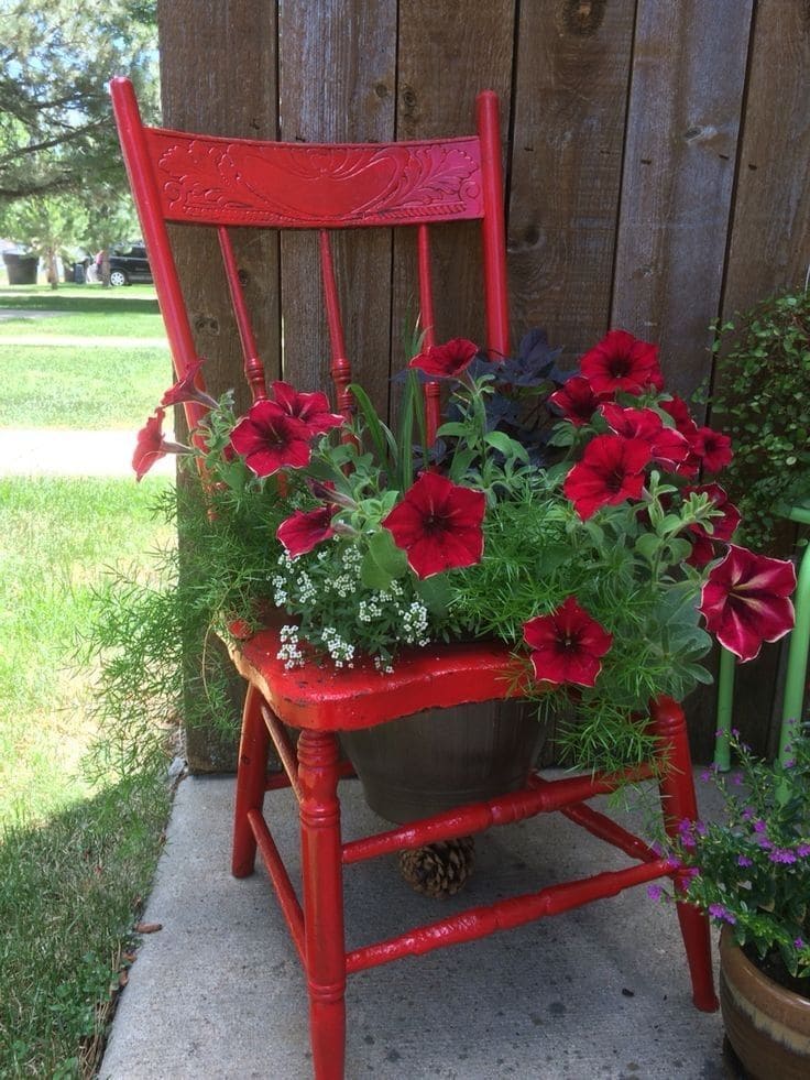Vintage Red Chair Planter