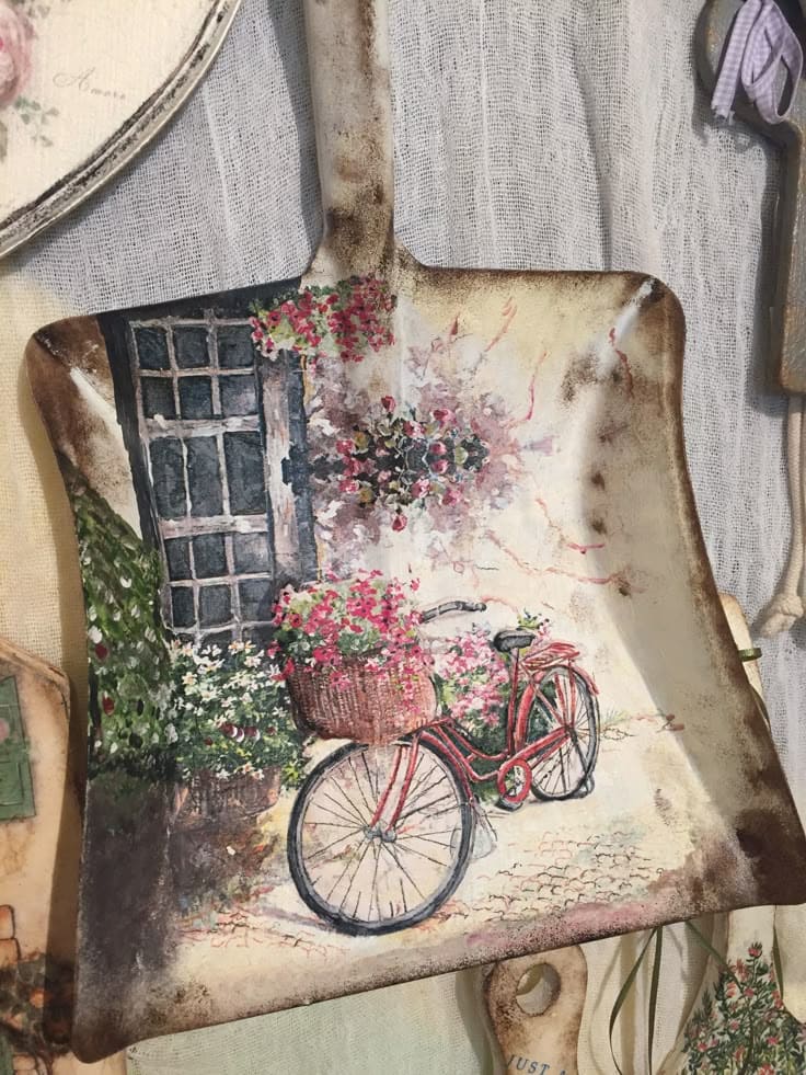 Vintage Shovel Art with Bicycle Charm