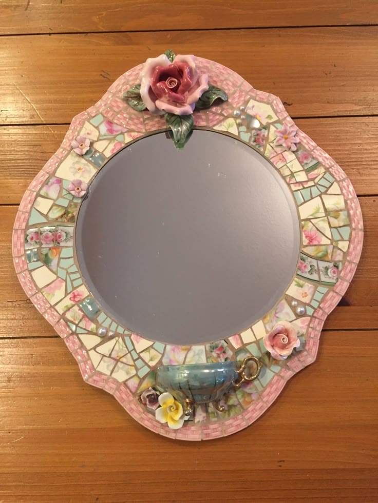 Vintage Teacup Mosaic Mirror Frame