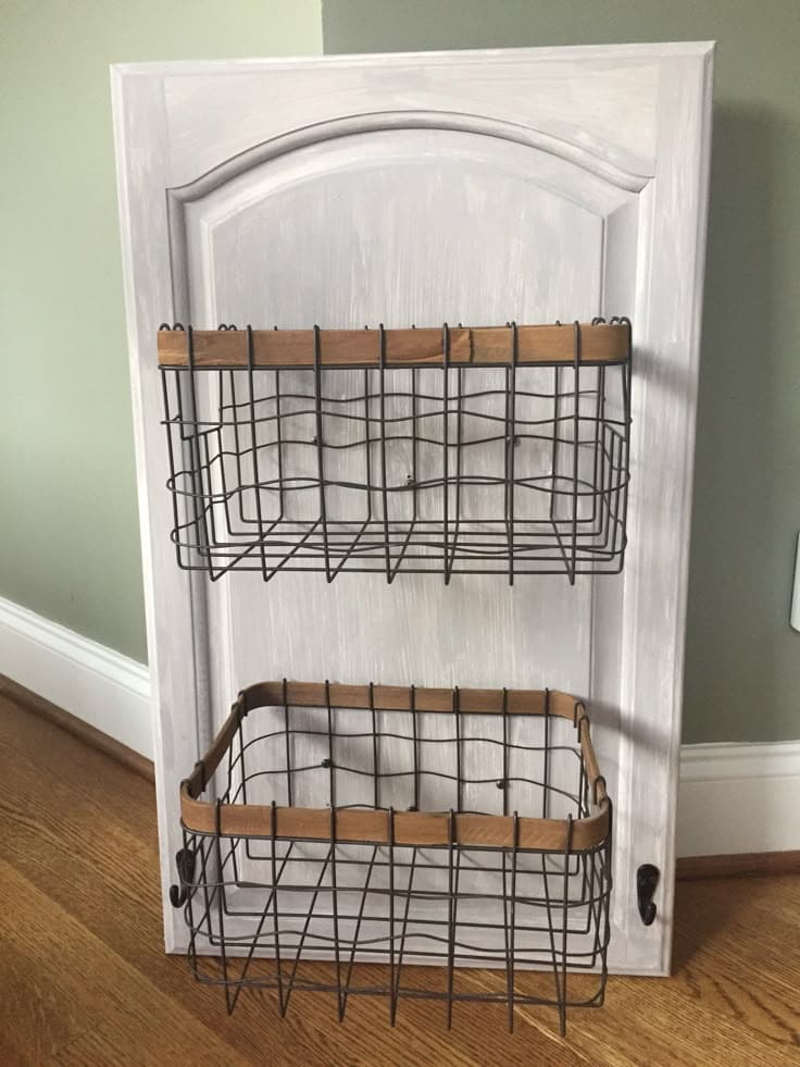 Wall Organizer with Wire Baskets from a Cabinet Door