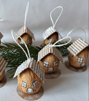 Walnut Shell Winter House Ornaments