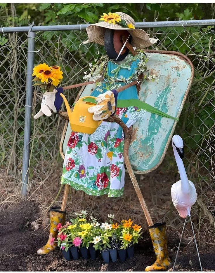 Wheelbarrow Lady Scarecrow