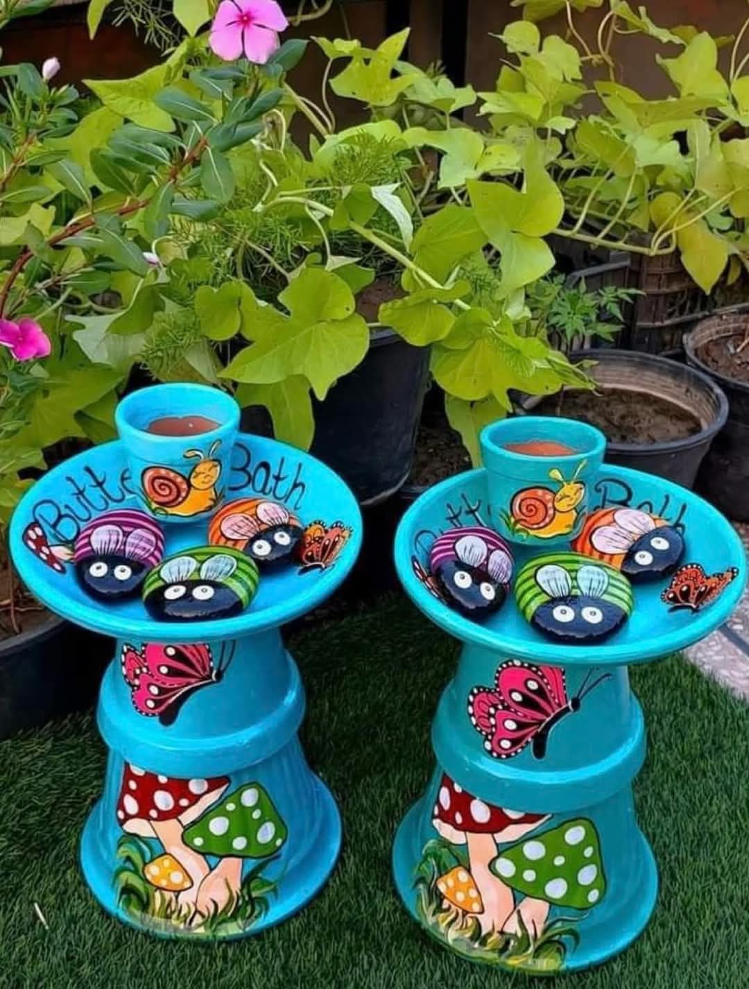 Whimsical Butterfly Bath Using Painted Terracotta Pots