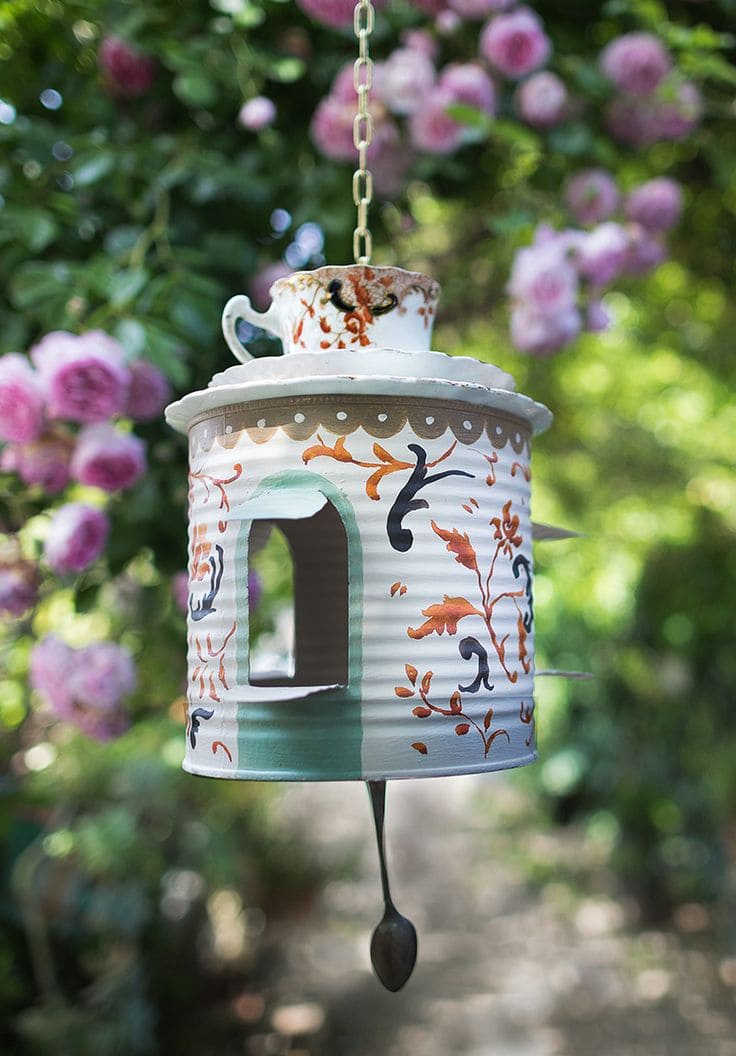 Whimsical Teacup Tin Birdhouse