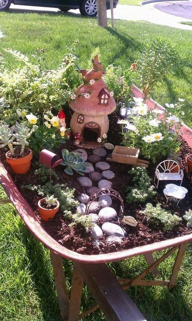 Whimsical Wheelbarrow Fairy Garden