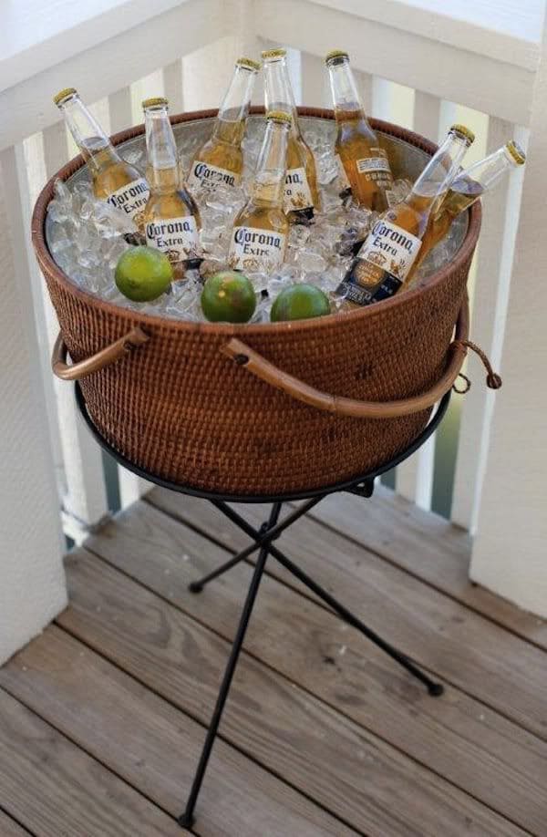 Wicker Basket Beer Cooler on a Stand