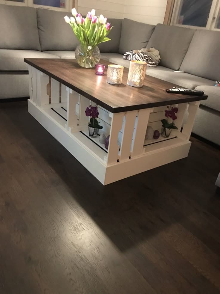 Wood Crate Coffee Table with Storage Charm