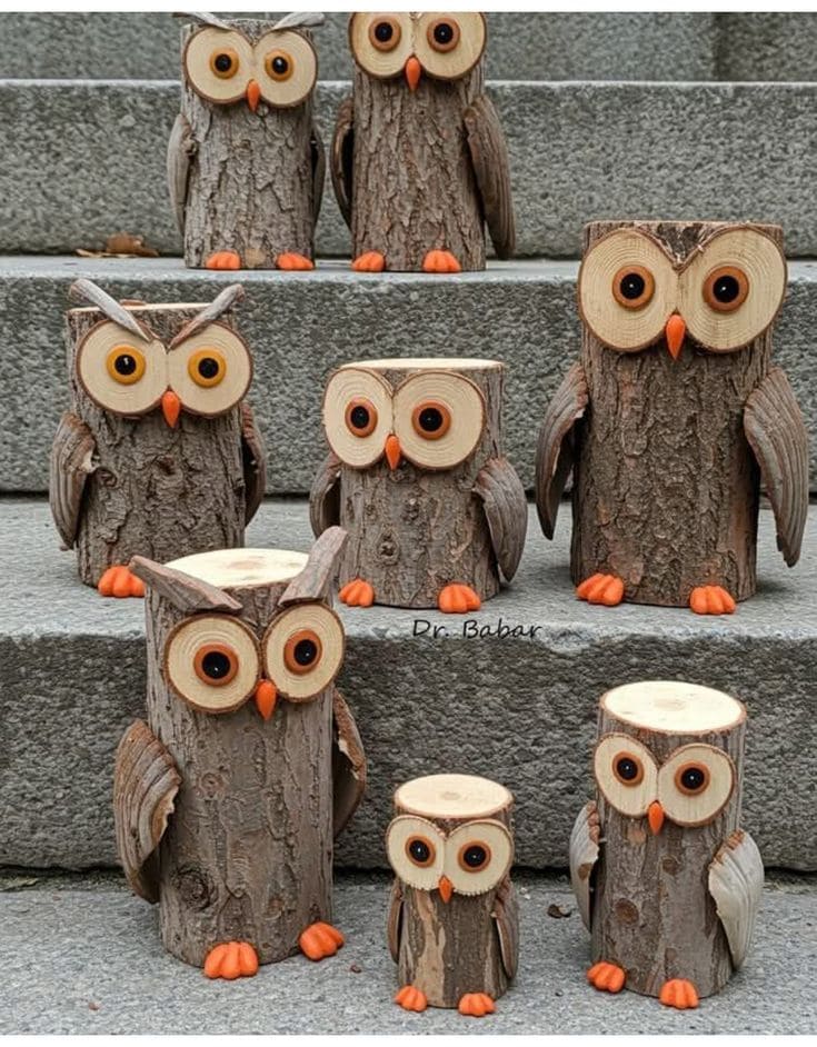 Woodland Log Owls