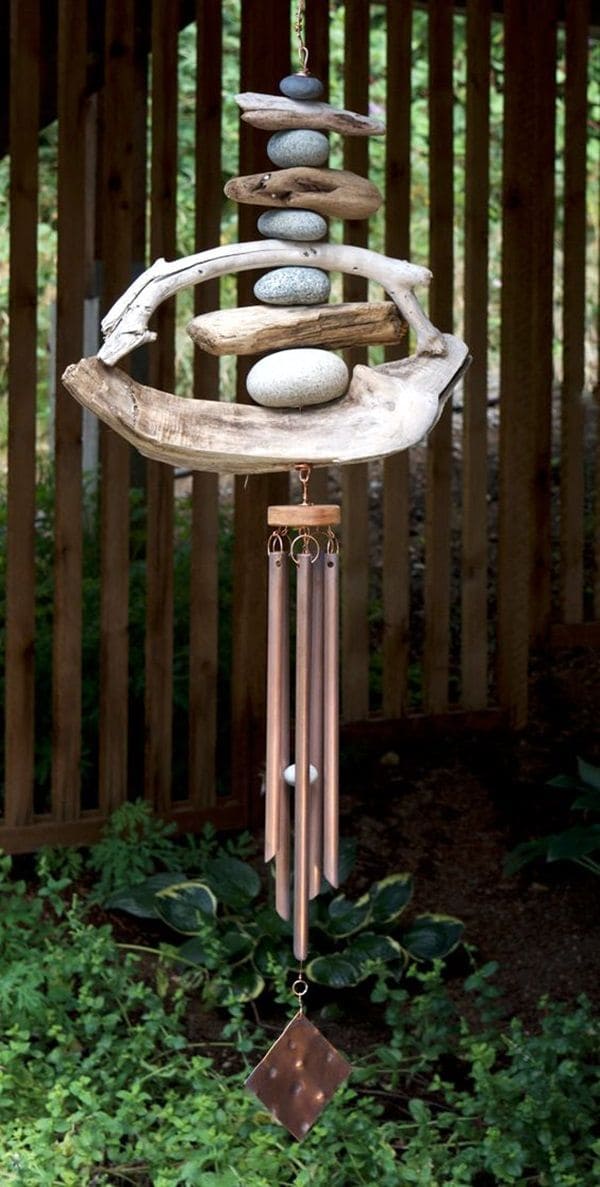 Zen Driftwood and Stone Wind Chime