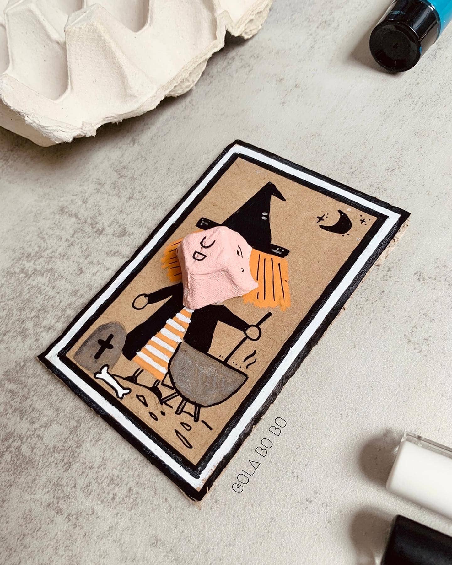 3D Witch Portrait With Egg Carton Face