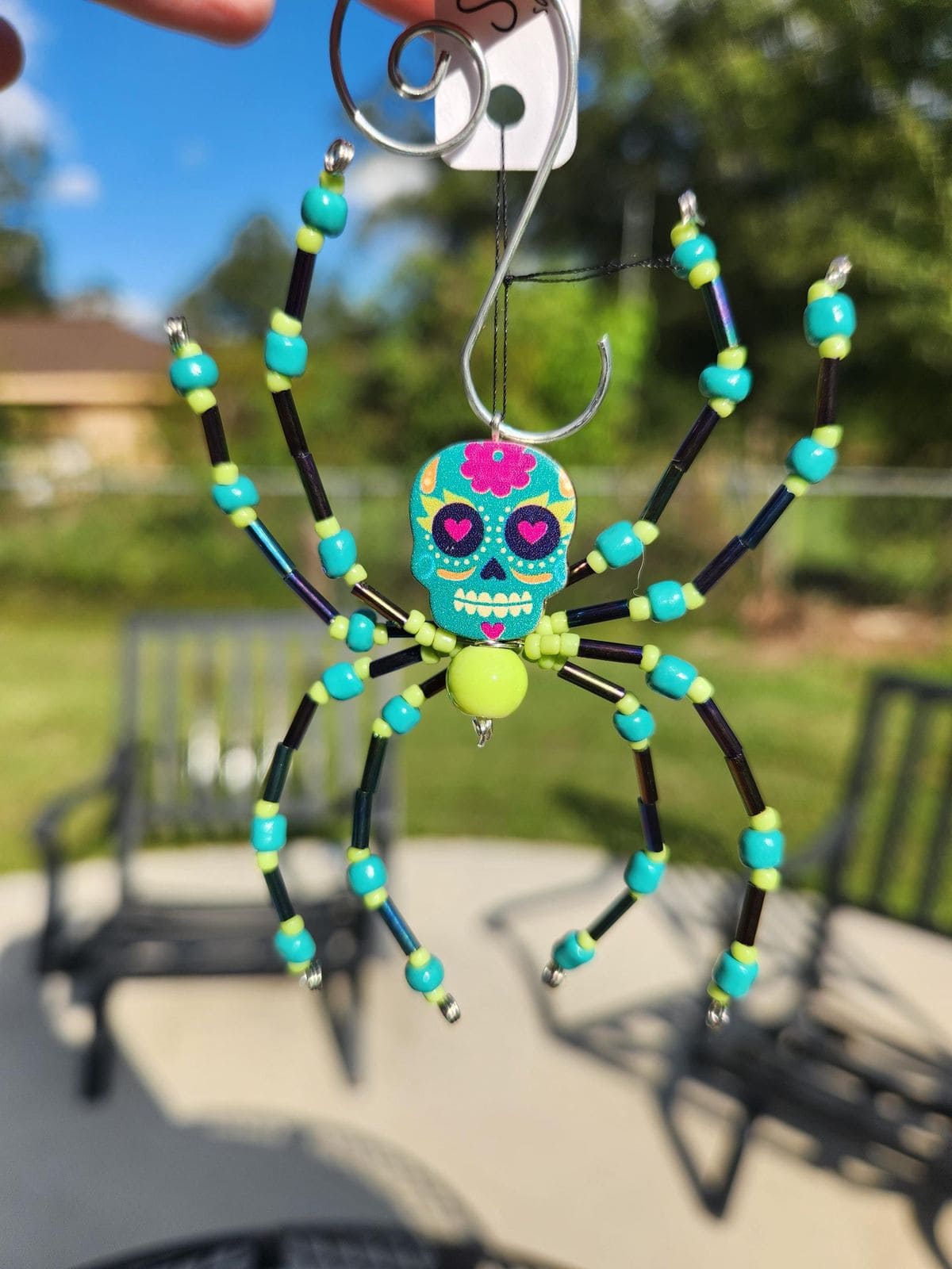 Beaded Sugar Skull Spider Ornament 1