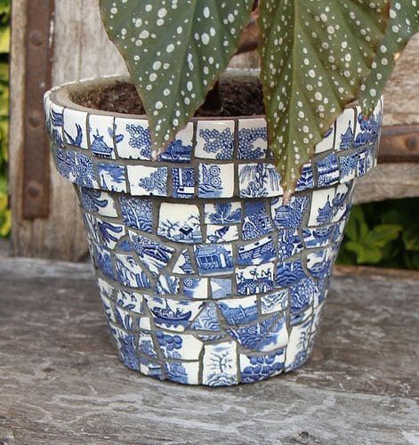 Blue and White Porcelain Mosaic Flower Pot