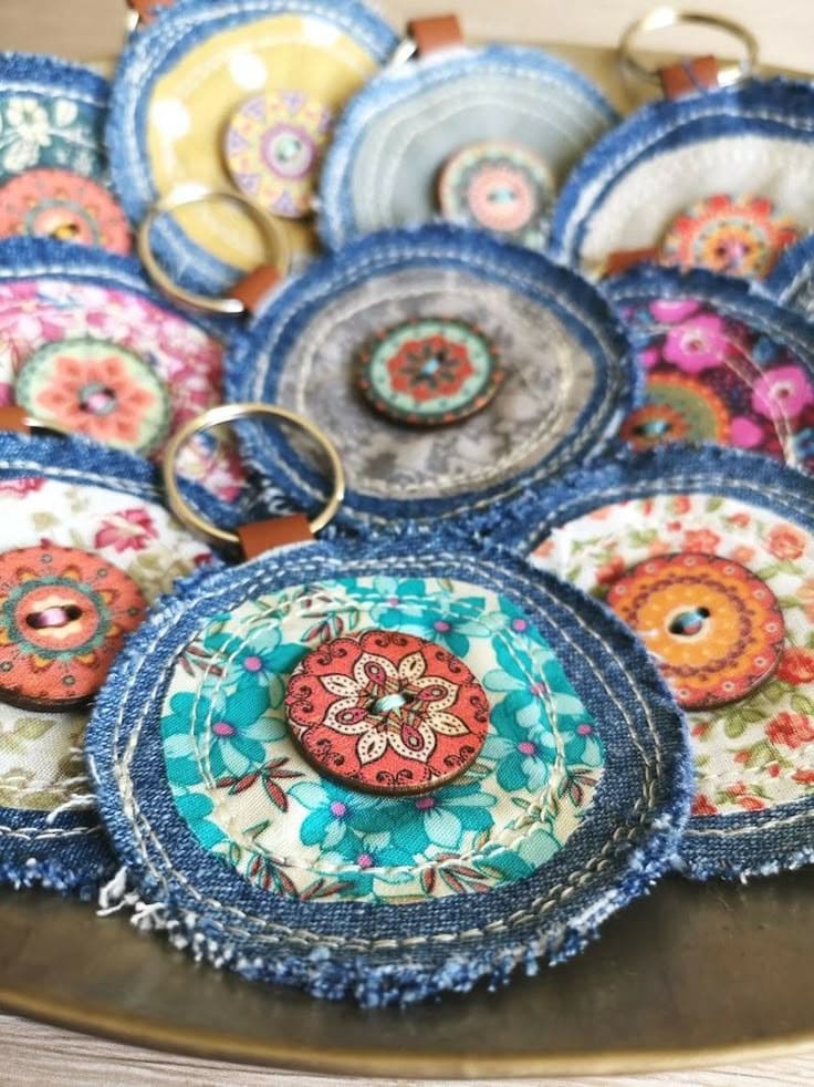 Boho Patchwork Keychain Discs