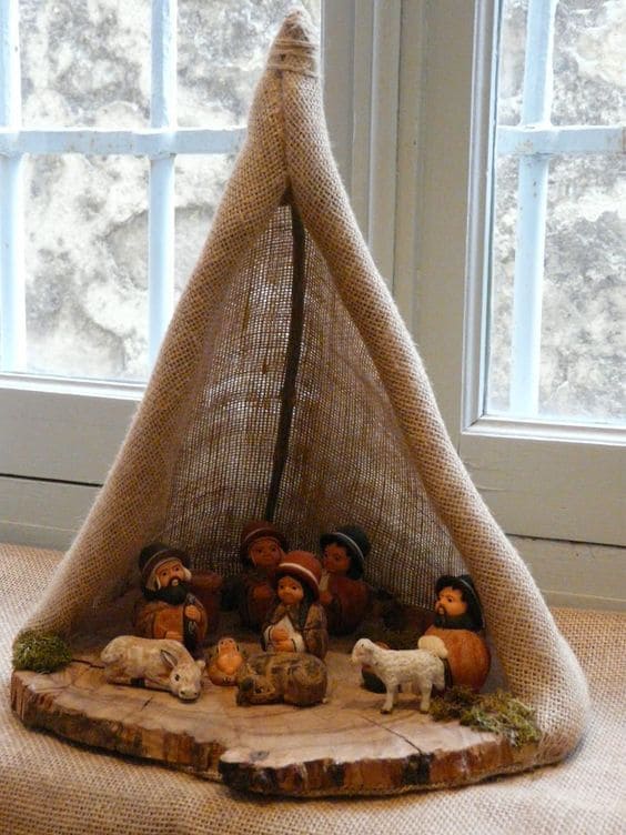 Burlap Tent Nativity Scene