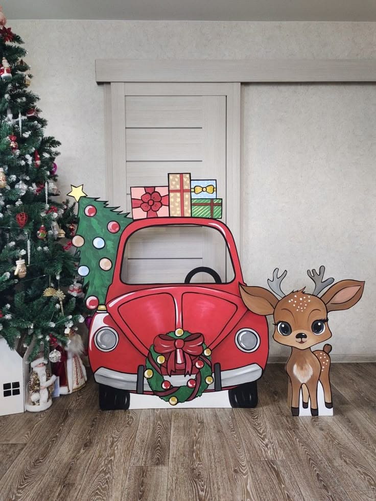 Christmas Car and Reindeer Photo Booth Cutout