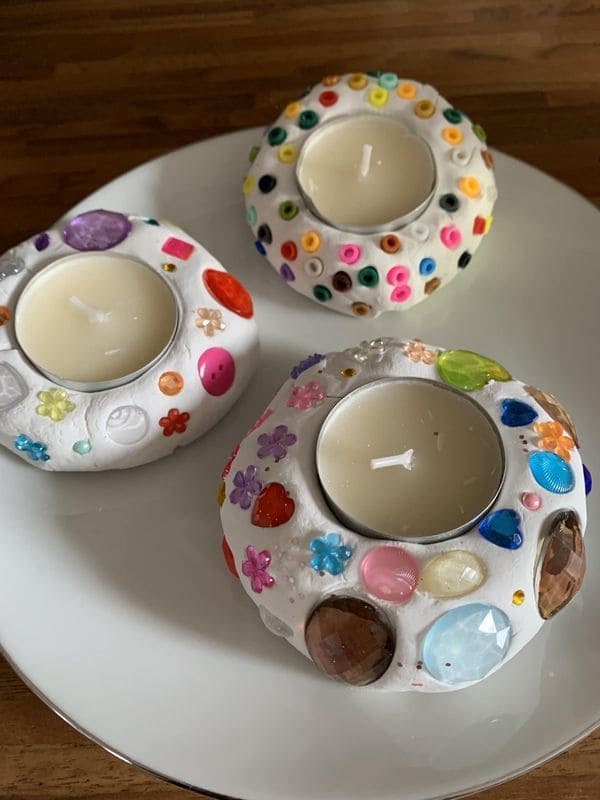 Clay Gem Button Candle Holders