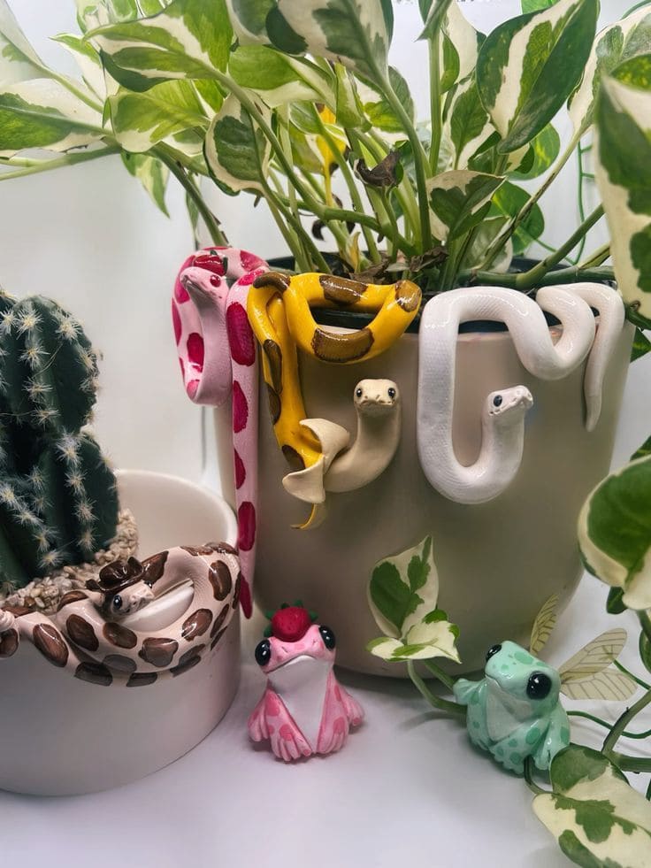 Clay Snakes and Frogs for Plant Pots