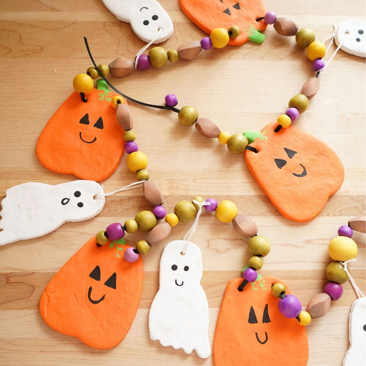 Colorful Clay Ghost and Pumpkin Bead Garland