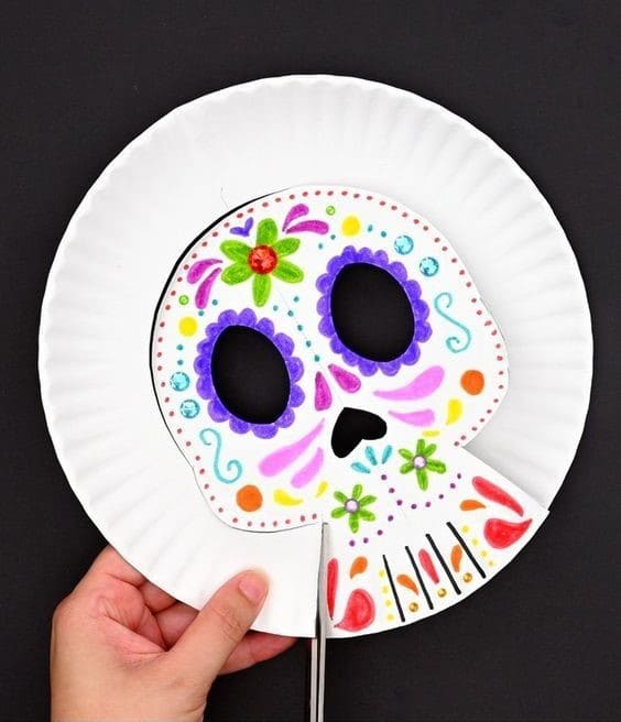 Colorful Sugar Skull Paper Plate Puppets
