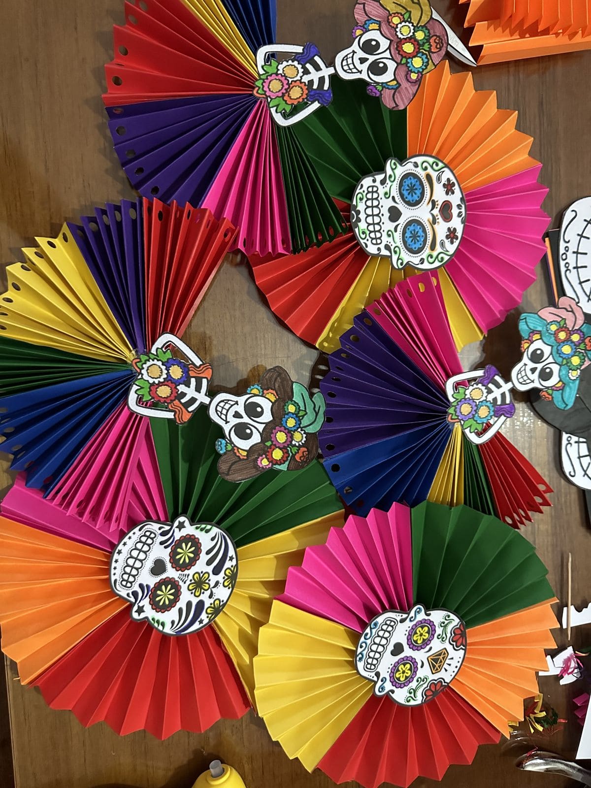 Colorful Sugar Skull Rosette Fans