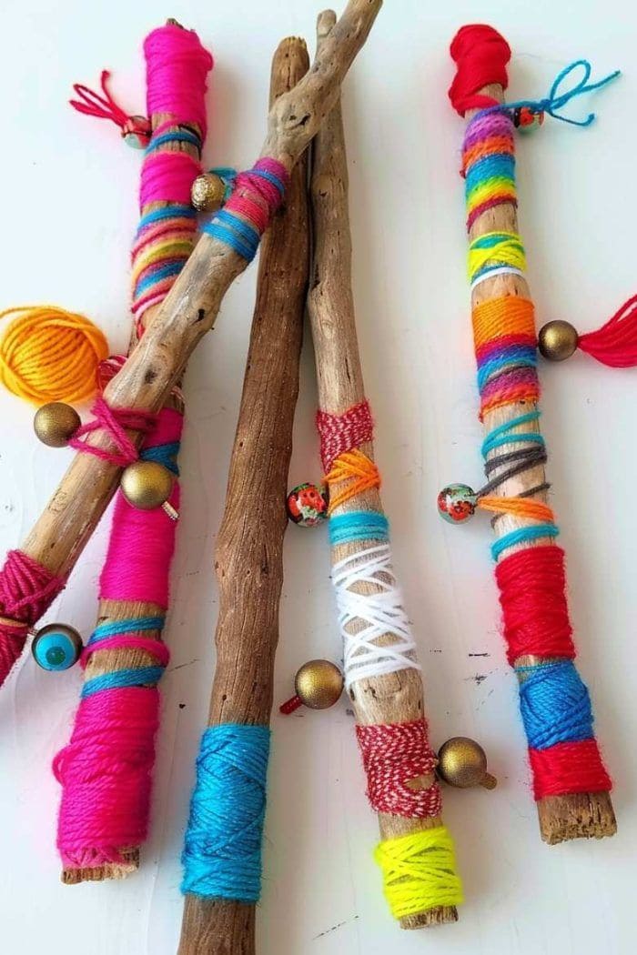 Colorful Yarn-Wrapped Nature Wands